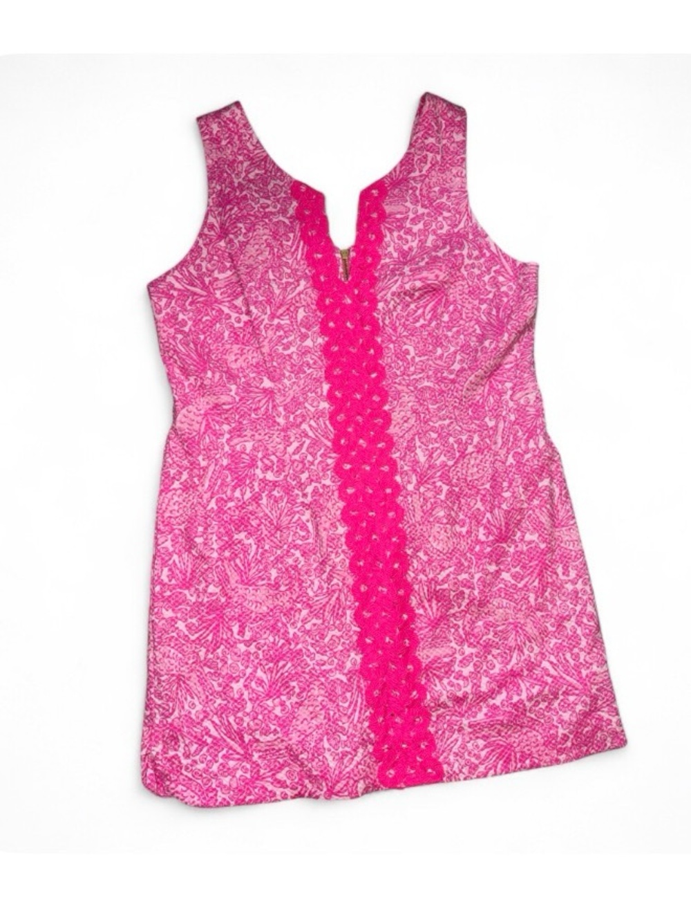 Lilly Pulitzer Hot Pink Paisley Tank Dress with Scalloped Trim